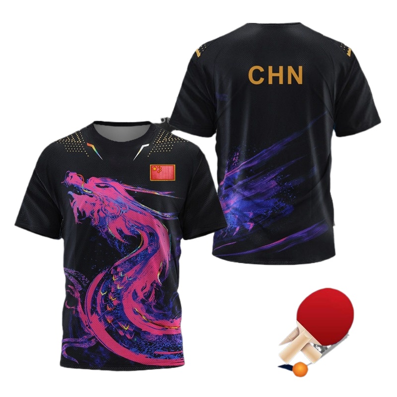 Table Tennis In Chinese - 3Dプリントされた中国龍卓球Tシャツ（男女兼用）、速乾性と通気性に優れたスポーツトレーニングファン必携アイテム